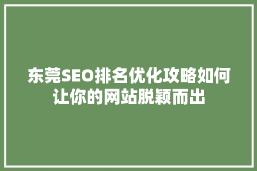 东莞SEO排名优化攻略如何让你的网站脱颖而出 GoogleSEO