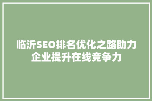 临沂SEO排名优化之路助力企业提升在线竞争力 百度SEO