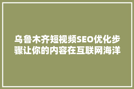 乌鲁木齐短视频SEO优化步骤让你的内容在互联网海洋中乘风破浪 GoogleSEO