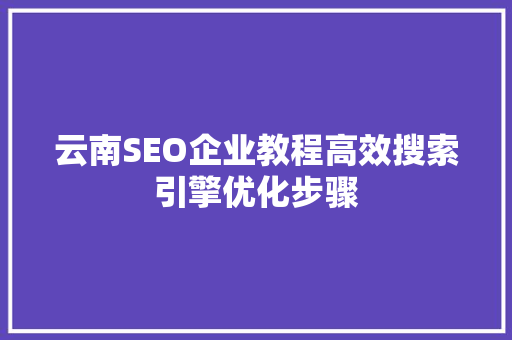 云南SEO企业教程高效搜索引擎优化步骤