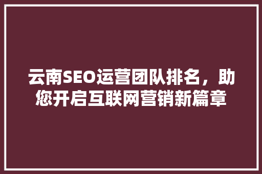 云南SEO运营团队排名，助您开启互联网营销新篇章 搜狗SEO