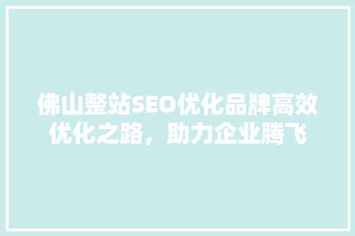 佛山整站SEO优化品牌高效优化之路，助力企业腾飞 GoogleSEO