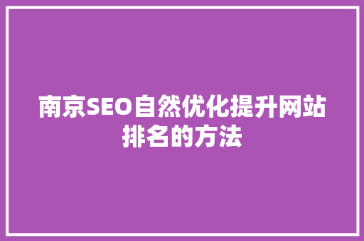 南京SEO自然优化提升网站排名的方法