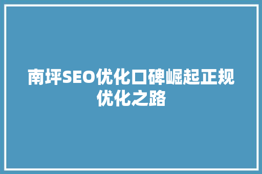 南坪SEO优化口碑崛起正规优化之路 神马SEO