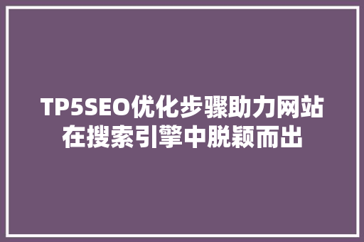 TP5SEO优化步骤助力网站在搜索引擎中脱颖而出 GoogleSEO