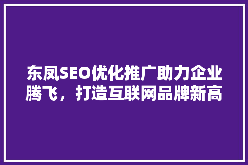 东凤SEO优化推广助力企业腾飞，打造互联网品牌新高度