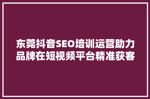 东莞抖音SEO培训运营助力品牌在短视频平台精准获客 神马SEO