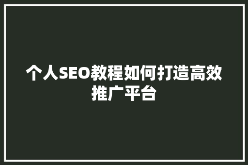 个人SEO教程如何打造高效推广平台 百度SEO