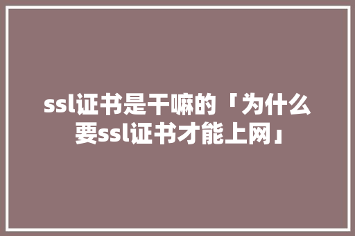 ssl证书是干嘛的「为什么要ssl证书才能上网」 ssl证书是干嘛的「为什么要ssl证书才能上网」 GoogleSEO
