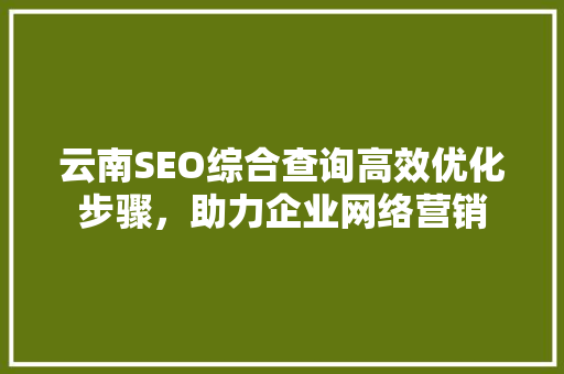 云南SEO综合查询高效优化步骤，助力企业网络营销 神马SEO