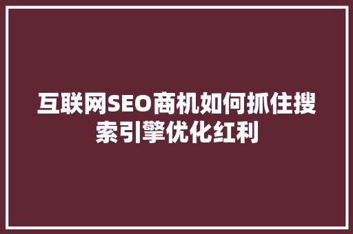 互联网SEO商机如何抓住搜索引擎优化红利 GoogleSEO