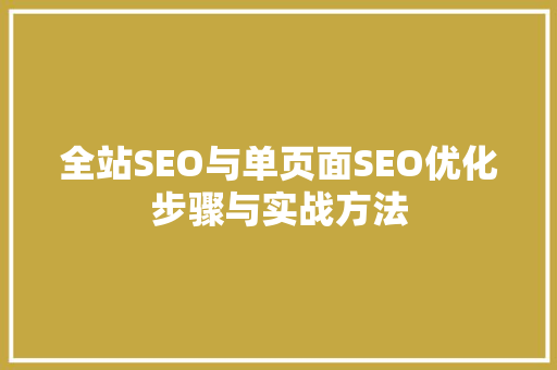 全站SEO与单页面SEO优化步骤与实战方法 百度SEO