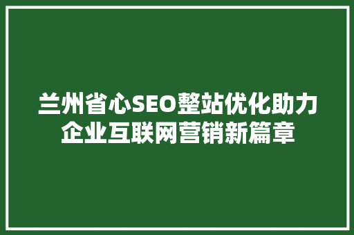 兰州省心SEO整站优化助力企业互联网营销新篇章 搜狗SEO