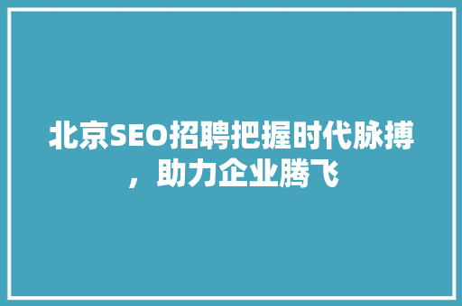 北京SEO招聘把握时代脉搏，助力企业腾飞 神马SEO