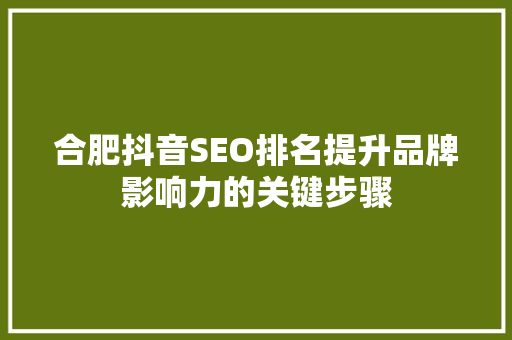 合肥抖音SEO排名提升品牌影响力的关键步骤 搜狗SEO