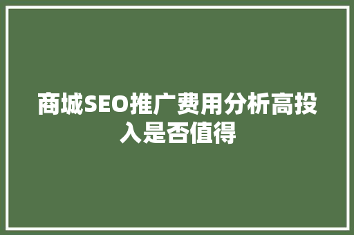 商城SEO推广费用分析高投入是否值得 必应SEO