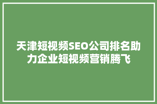 天津短视频SEO公司排名助力企业短视频营销腾飞 神马SEO
