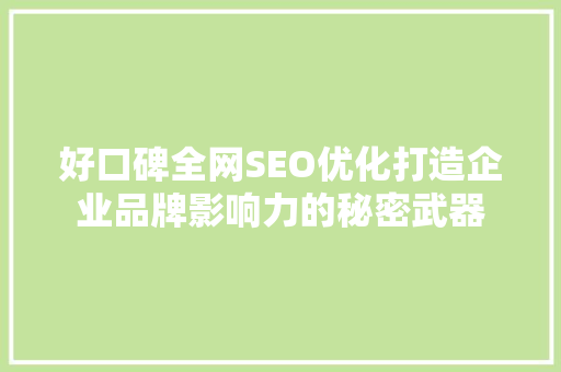 好口碑全网SEO优化打造企业品牌影响力的秘密武器 GoogleSEO
