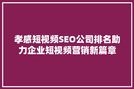孝感短视频SEO公司排名助力企业短视频营销新篇章 搜狗SEO