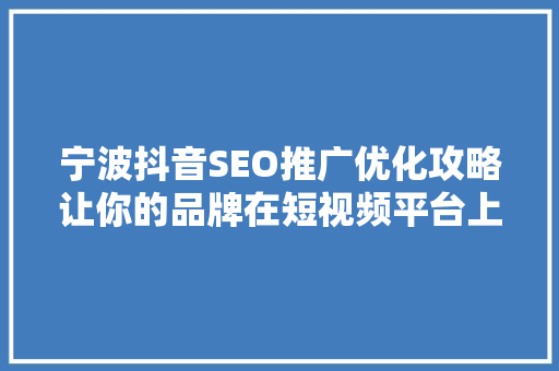 宁波抖音SEO推广优化攻略让你的品牌在短视频平台上绽放光彩 百度SEO