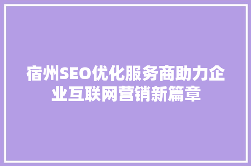 宿州SEO优化服务商助力企业互联网营销新篇章 神马SEO