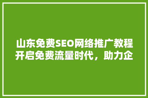 山东免费SEO网络推广教程开启免费流量时代，助力企业腾飞