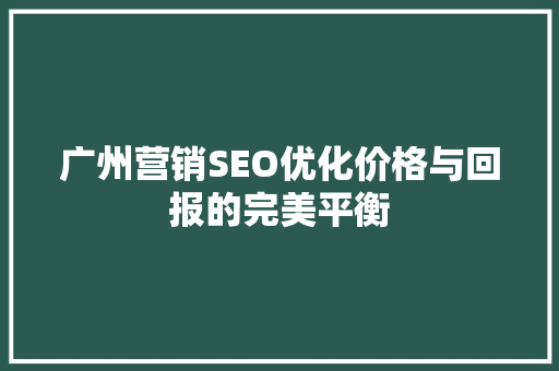 广州营销SEO优化价格与回报的完美平衡 GoogleSEO