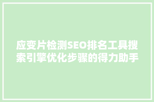 应变片检测SEO排名工具搜索引擎优化步骤的得力助手