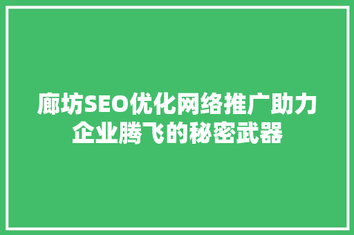 廊坊SEO优化网络推广助力企业腾飞的秘密武器 GoogleSEO