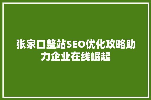 张家口整站SEO优化攻略助力企业在线崛起