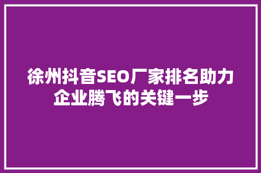 徐州抖音SEO厂家排名助力企业腾飞的关键一步 搜狗SEO