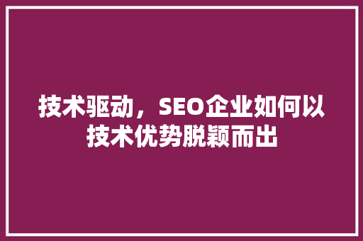 技术驱动，SEO企业如何以技术优势脱颖而出 搜狗SEO