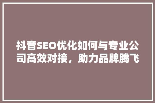 抖音SEO优化如何与专业公司高效对接，助力品牌腾飞 必应SEO
