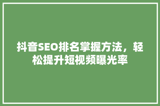 抖音SEO排名掌握方法，轻松提升短视频曝光率 GoogleSEO