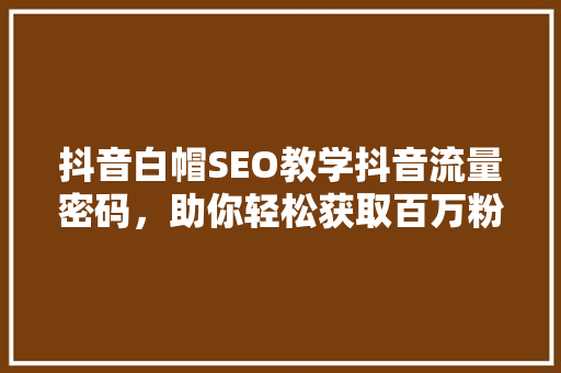 抖音白帽SEO教学抖音流量密码，助你轻松获取百万粉丝 百度SEO