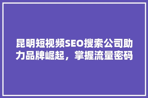 昆明短视频SEO搜索公司助力品牌崛起，掌握流量密码 神马SEO