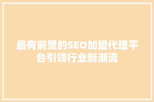 最有前景的SEO加盟代理平台引领行业新潮流 神马SEO