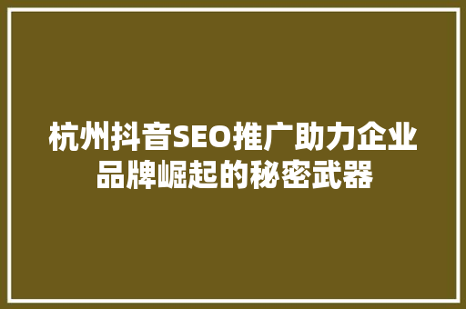 杭州抖音SEO推广助力企业品牌崛起的秘密武器 GoogleSEO