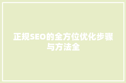 正规SEO的全方位优化步骤与方法全 GoogleSEO
