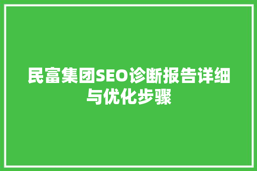 民富集团SEO诊断报告详细与优化步骤 神马SEO