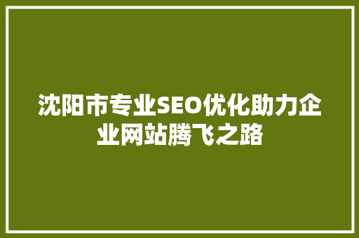 沈阳市专业SEO优化助力企业网站腾飞之路 百度SEO