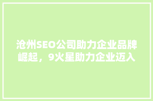 沧州SEO公司助力企业品牌崛起，9火星助力企业迈入数字时代 百度SEO