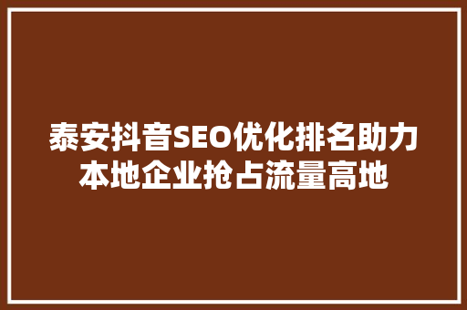 泰安抖音SEO优化排名助力本地企业抢占流量高地 GoogleSEO