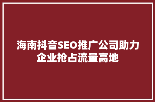 海南抖音SEO推广公司助力企业抢占流量高地 GoogleSEO