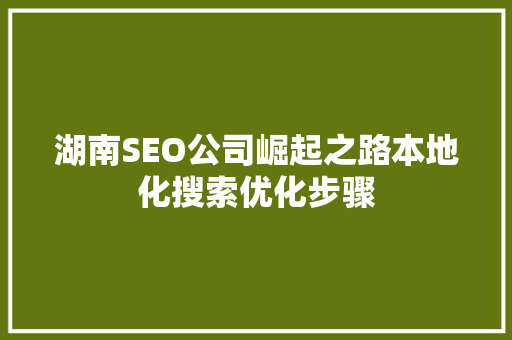 湖南SEO公司崛起之路本地化搜索优化步骤 神马SEO