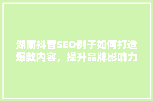 湖南抖音SEO例子如何打造爆款内容，提升品牌影响力 必应SEO