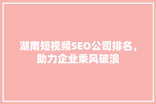 湖南短视频SEO公司排名，助力企业乘风破浪 百度SEO