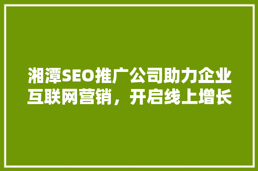 湘潭SEO推广公司助力企业互联网营销，开启线上增长新篇章 百度SEO