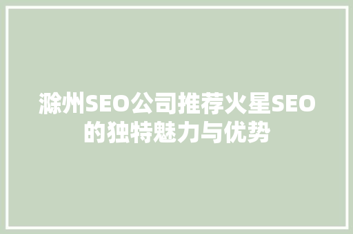 滁州SEO公司推荐火星SEO的独特魅力与优势 必应SEO