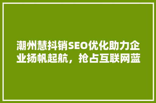 潮州慧抖销SEO优化助力企业扬帆起航，抢占互联网蓝海 搜狗SEO
